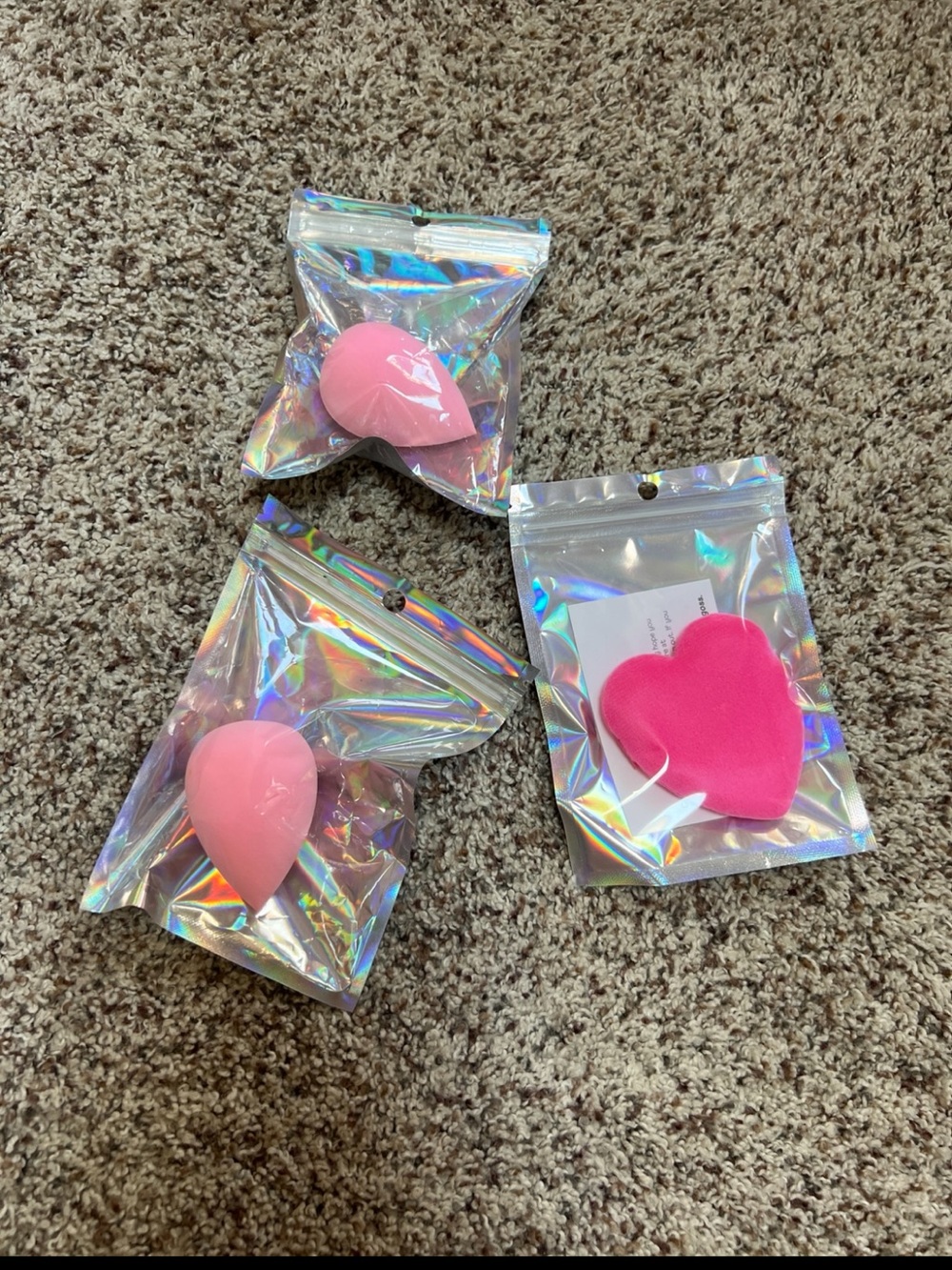3-Piece Pink Makeup Sponge & Heart Powder Puff Set